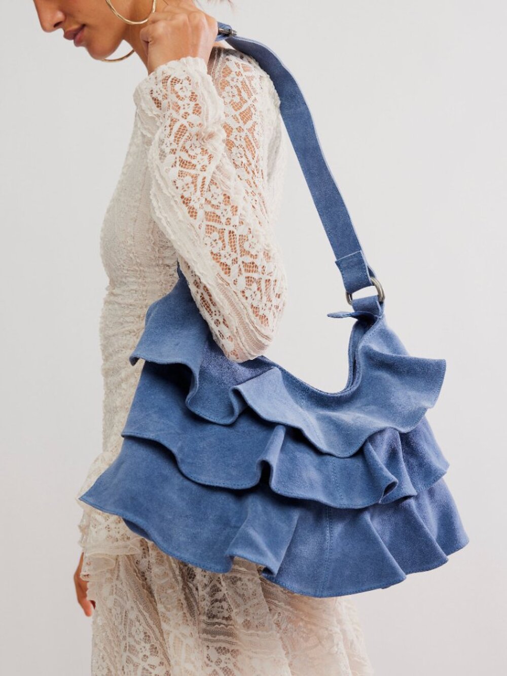 🆕 FREE PEOPLE Rae Ruffle Shoulder Bag / Slate - Picture 1 of 5
